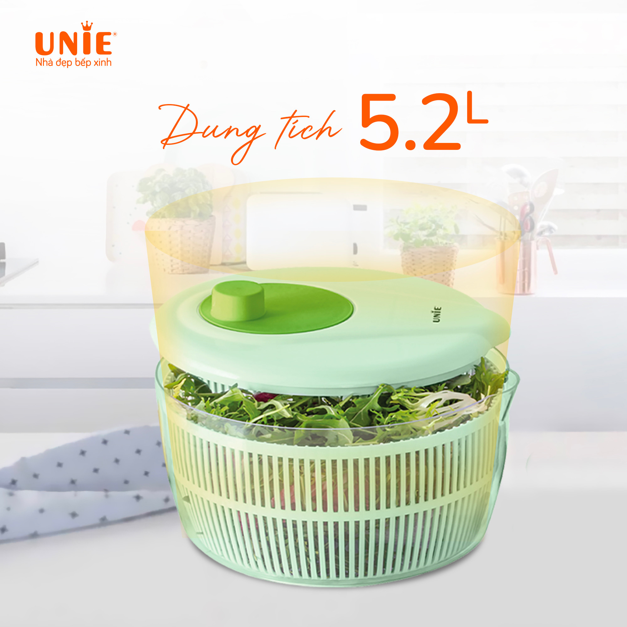 Rổ quay rau ly tâm Unie US5200 dung tích 5.2L, chất liệu nhựa ABS/PP - Ảnh 2