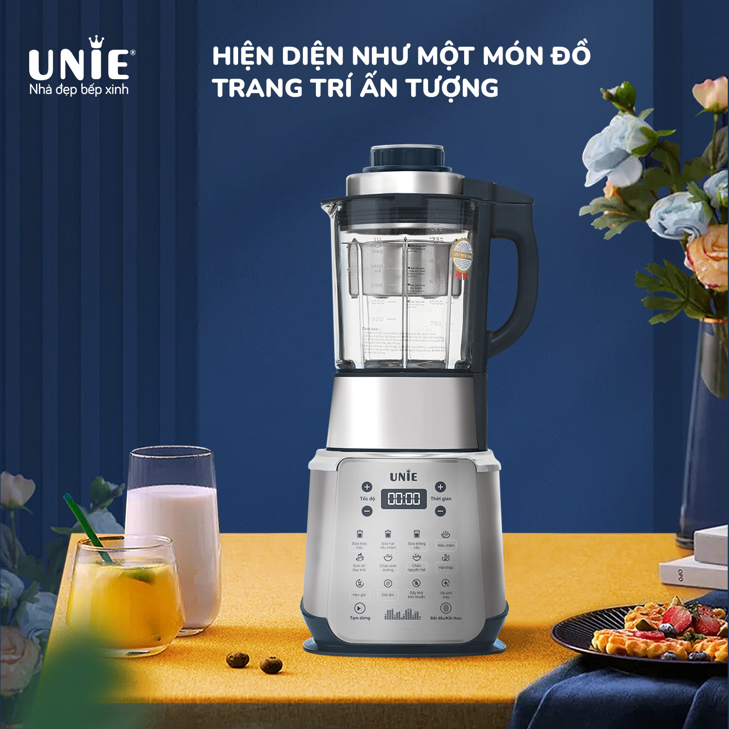 Máy làm sữa hạt UNIE V9S dung tích 1,75L, cối thủy tinh bền bỉ - Ảnh 3