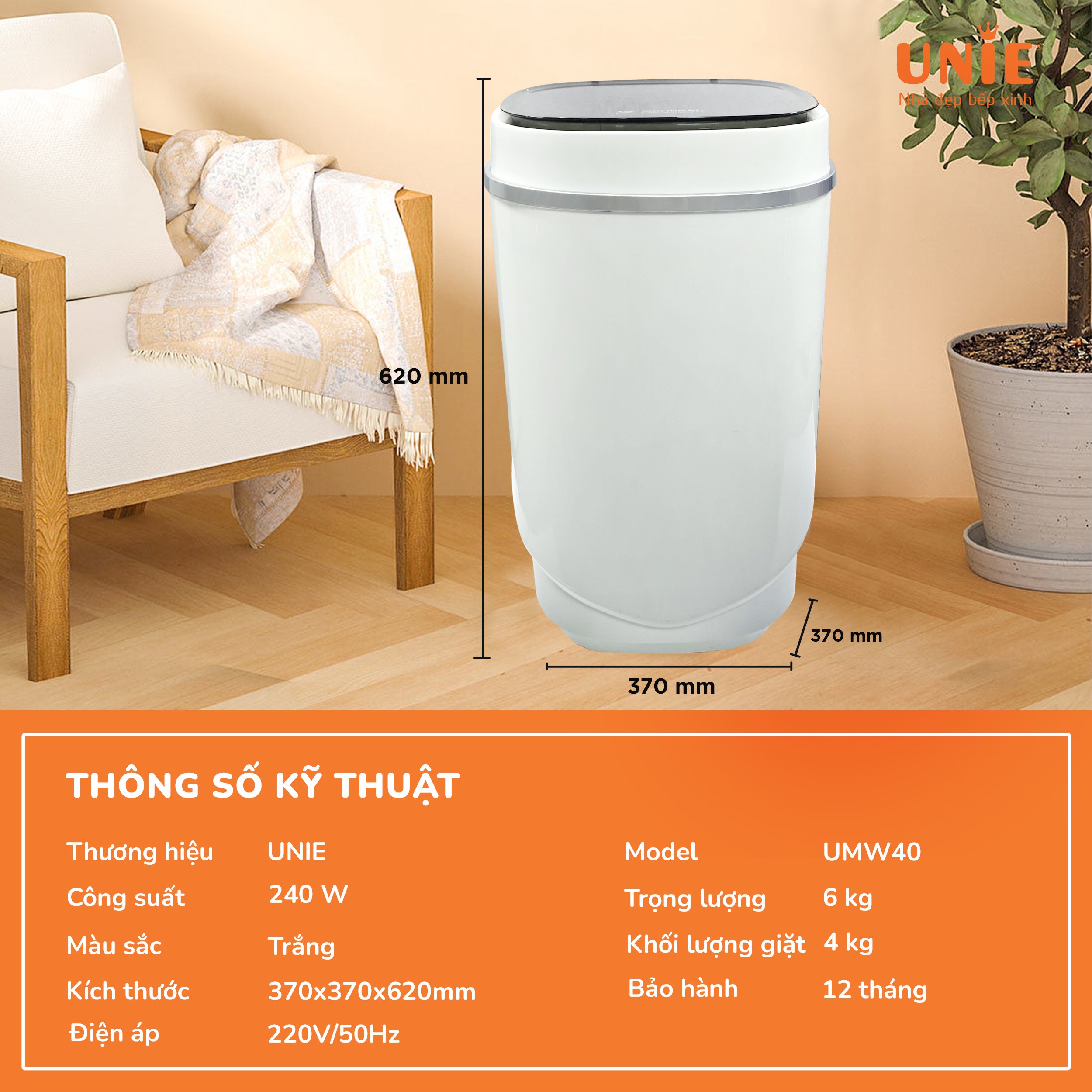 Máy giặt mini UNIE UMW40 tiết kiệm diện tích - Ảnh 7