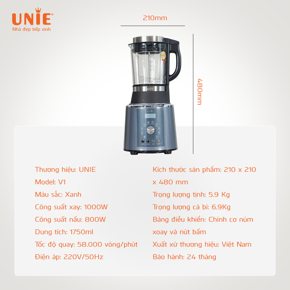 Máy làm sữa hạt UNIE V1 dung tích 1,75L, công suất siêu khỏe 1800W - Ảnh 10