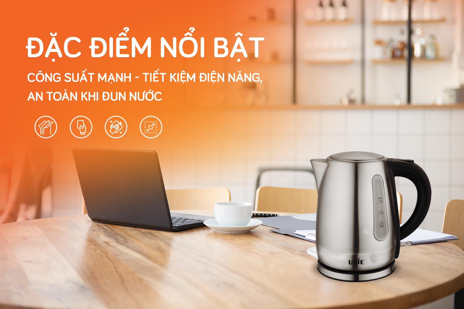 Ấm siêu tốc UNIE UE-300 dung tích 1L, chất liệu inox304 an toàn - Ảnh 12