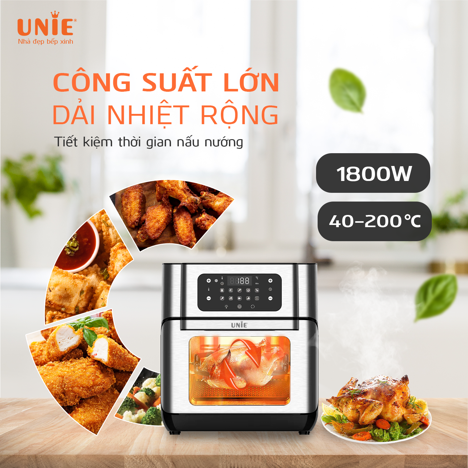 Nồi chiên không dầu UNIE UE-1000 dung tích 12L, 14 chế độ nấu - Ảnh 4