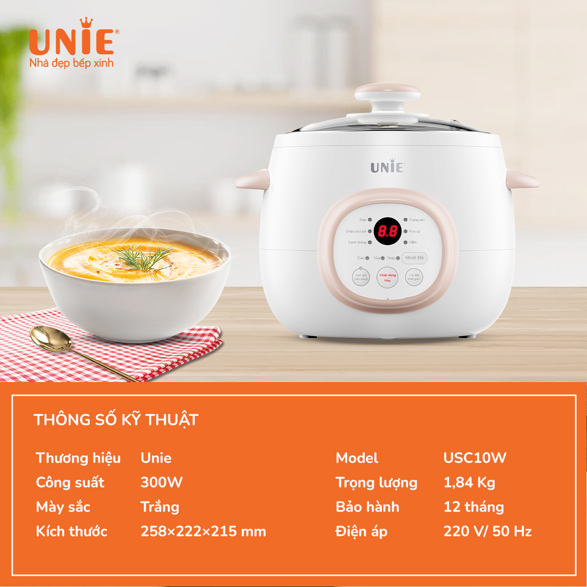 Nồi nấu chậm Unie USC10W dung tích 1L, 6 chức năng nấu đa dạng - Ảnh 2