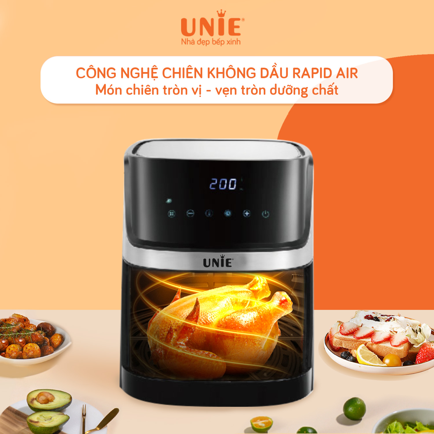 Nồi chiên không dầu UNIE UE-600 - 6.5L, 8 chế độ nấu chuyên sâu - Ảnh 8