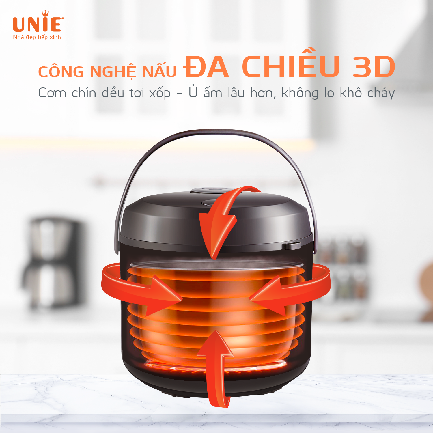 Nồi cơm điện UNIE UE-626 dung tích 1.8L, lòng nồi chống dính 5 lớp - Ảnh 5